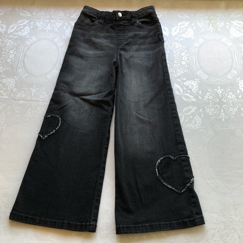 Tucker + Tate Black Wide-Leg Kids Girls Size 7 Jeans Pants Heart Patch Detail